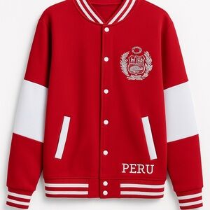 Red and White Peru Varsity Jacket
